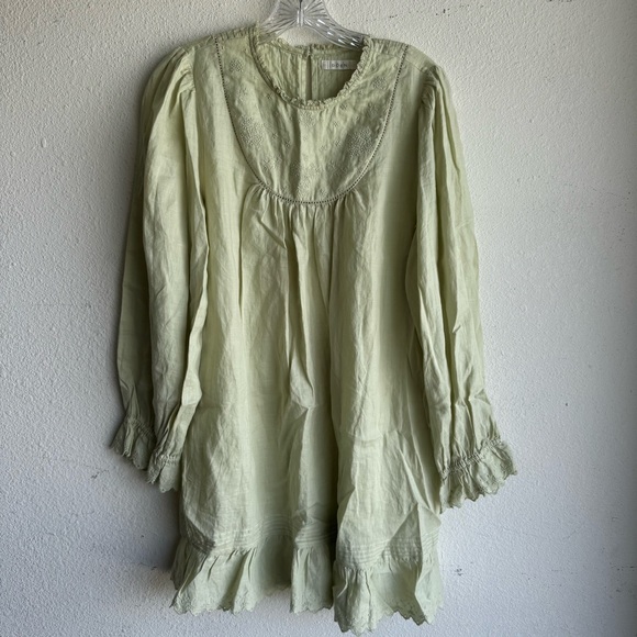 Doen Green Linen Amber Long Sleeve Short Dress - Picture 4 of 9